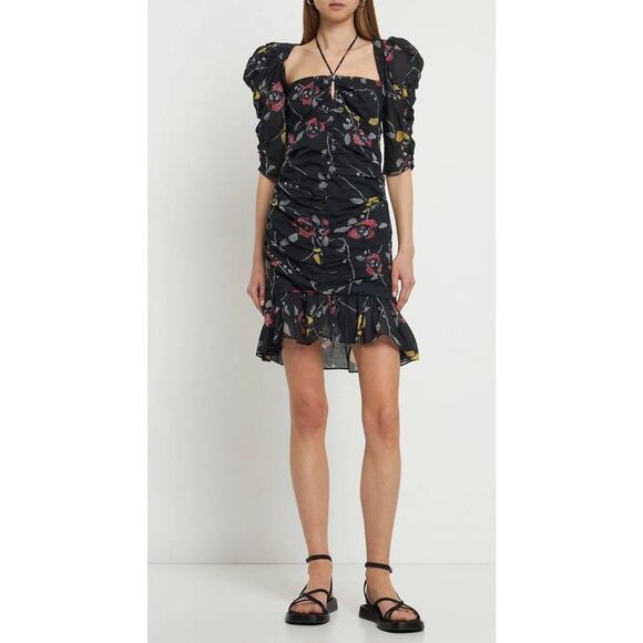 Isabel Marant Etoile Dresses & Skirts - Isabel Marant Etoile Galdino Ruched Floral Print Ruffle Mini Dress Size 36 NWT